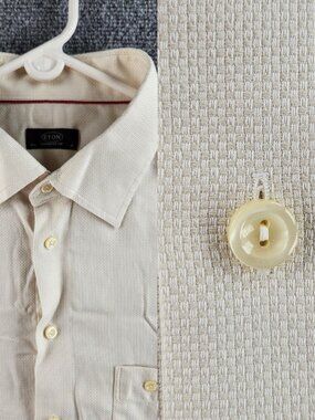Eton Ganghester Yellow 17.75 (45) Long Sleeve Button Up Shirt Cotton Basketweave